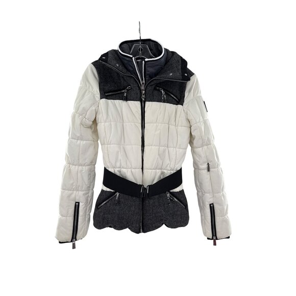 Toni Sailer Womens Puffer Jacket Belted Herringbone Size 34 no hood - Picture 1 of 13